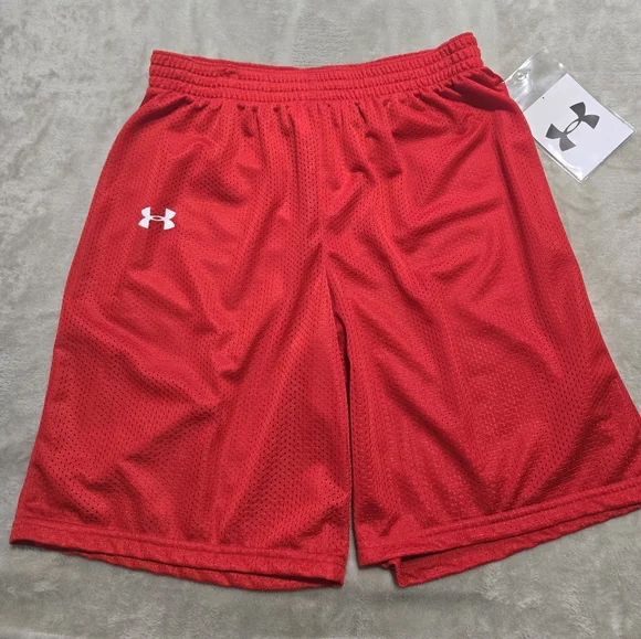 Under Armour Red Tricot Mesh NEW Athletic Performance Basketball Shorts Size L - Picture 1 of 5